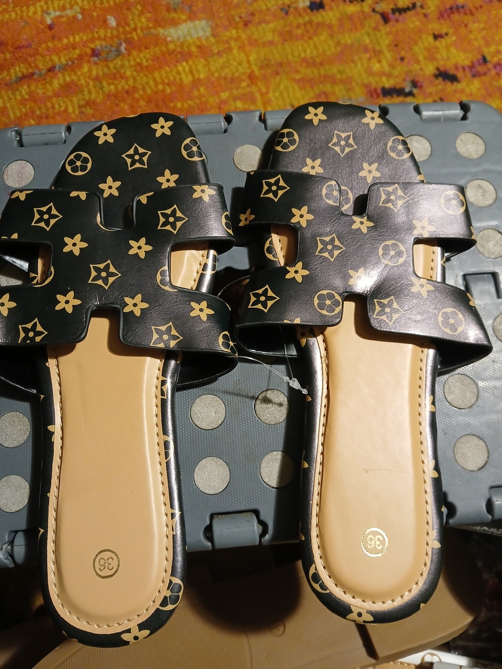 & Other Stories Black and Tan Logo-Print Slide Sandals